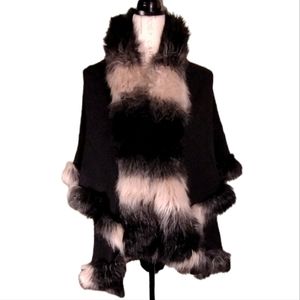 Faux Fur Layered Cape Poncho Coat NWOT